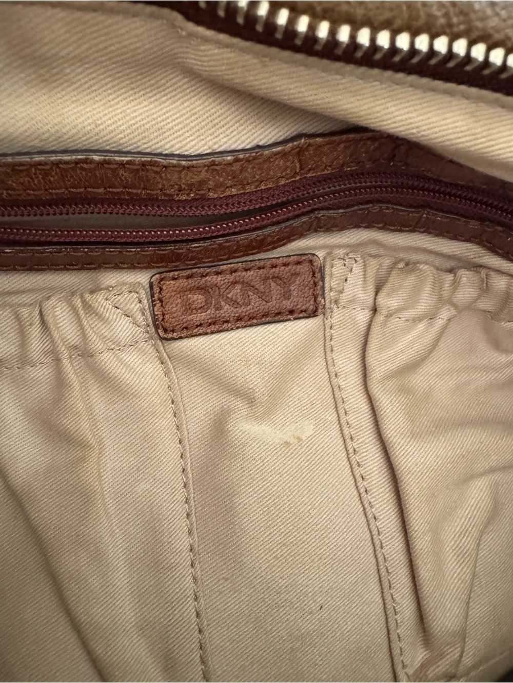 DKNY Cognac Brown Leather Shoulder Bag with Buckle Accents - Picture 6 of 6